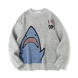 Men Sweater Cartoon Jacquard Crew Neck Sweater Men Loose Pullover