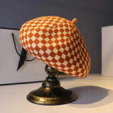 Vintage Check Bucket Hat Knitted Beret