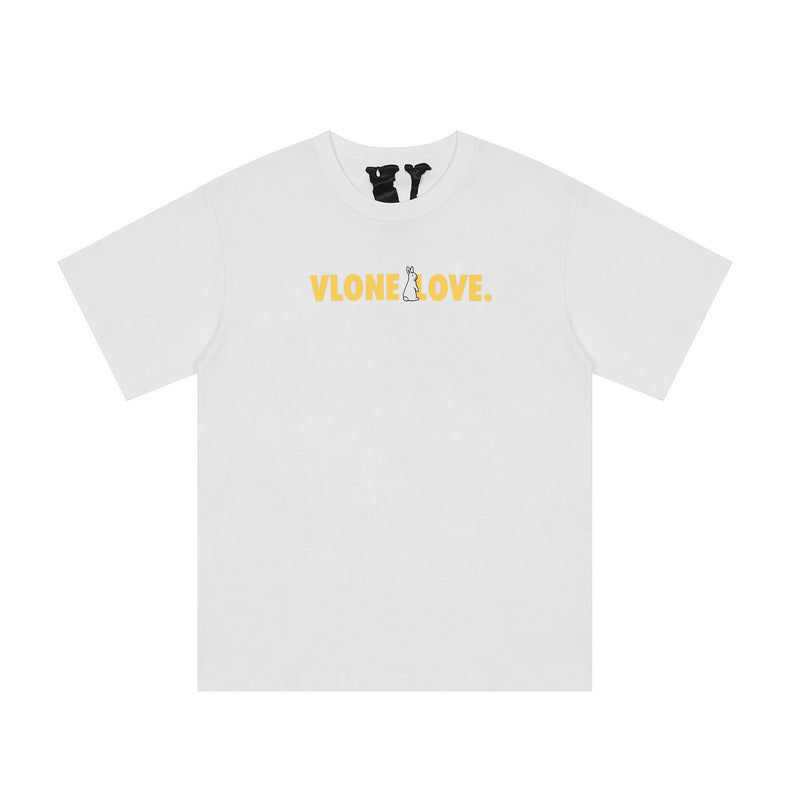Vlone T Shirt Summer Yellow Big V Rabbit Print Hip Hop Men And Women Casual Short Sleeve T-Shirt