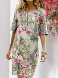 Nine Britton Dress Floral Floral Print Slit round Neck Half Sleeve