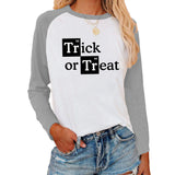 Halloween Costumes Pattern Printed Raglan Color Contrast Long Sleeve T-shirt Women