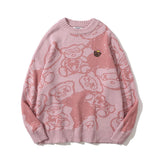 Men Sweater Cartoon Bear Jacquard Sweater Men's Street Fashion round Neck Sweater