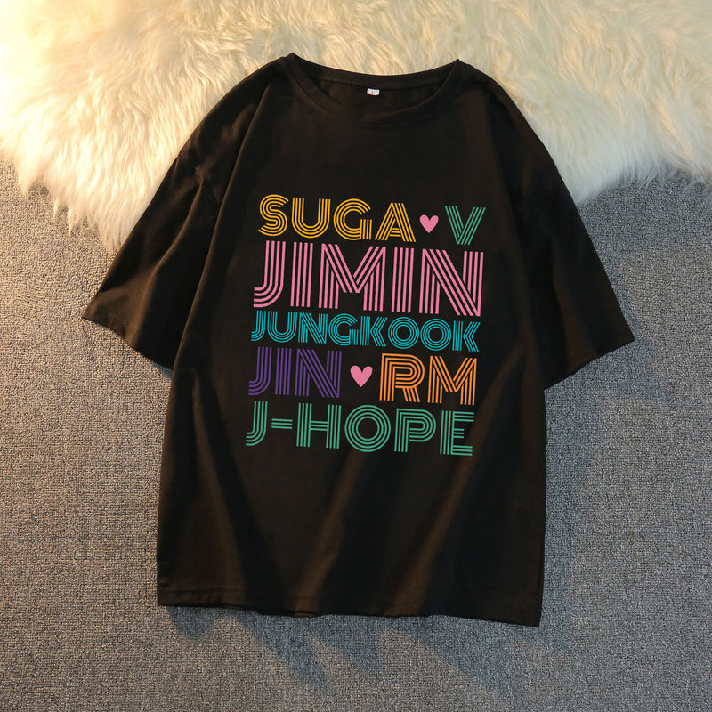 BTS Proof T Shirt Short Sleeve Korean T-shirt Bullet-Proof Youth League Member Name Peripheral Support Song-Promotion Costume Same Style Short-Sleeved T-shirt