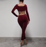 Velour Tracksuit round Neck Handkerchief Hem Velvet Solid Color Suit