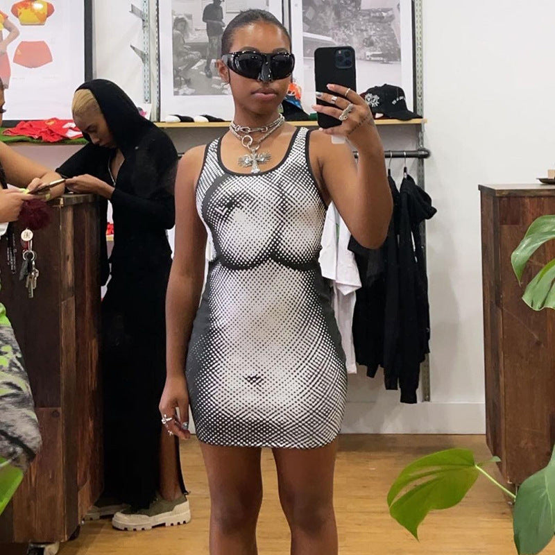 Music Festivals Rave Outfits Dress Summer Women's round Neck Fashion Printed Dress for Women