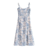 Kendall Jenner Wedding Guest Dress Floral Print Sling Square Collar A- line Dress Sexy Side Split
