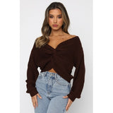 Coachella Music Festival Outfits Autumn and Winter Women's Knot Crocheted High Waist Long Sleeve Pullover Sweater
