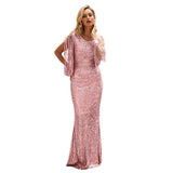 Long Sleeve Burgundy Dress Formal V-neck Long Sleeve Sequined Mop Dress
