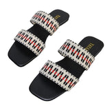 Women Open Toe Sands Flats Summer Flat Woven Flip Flops Fashion Beach Shoes