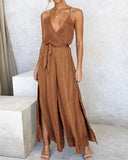 MIDI Mauve Cocktail Dress Summer Fashion Casual Solid Color and V-neck Sling