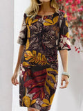Nine Britton Dress Floral Floral Print Slit round Neck Half Sleeve