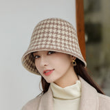 Vintage Check Bucket Hat Thermal Knitting Bucket Hat