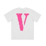 Vlone T Shirt Summer Pink Large V Printed Short Sleeve Loose Casual Men And Women
