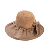 Women Bucket Hat Straw Bow Big Brim Vinyl Sun Protective
