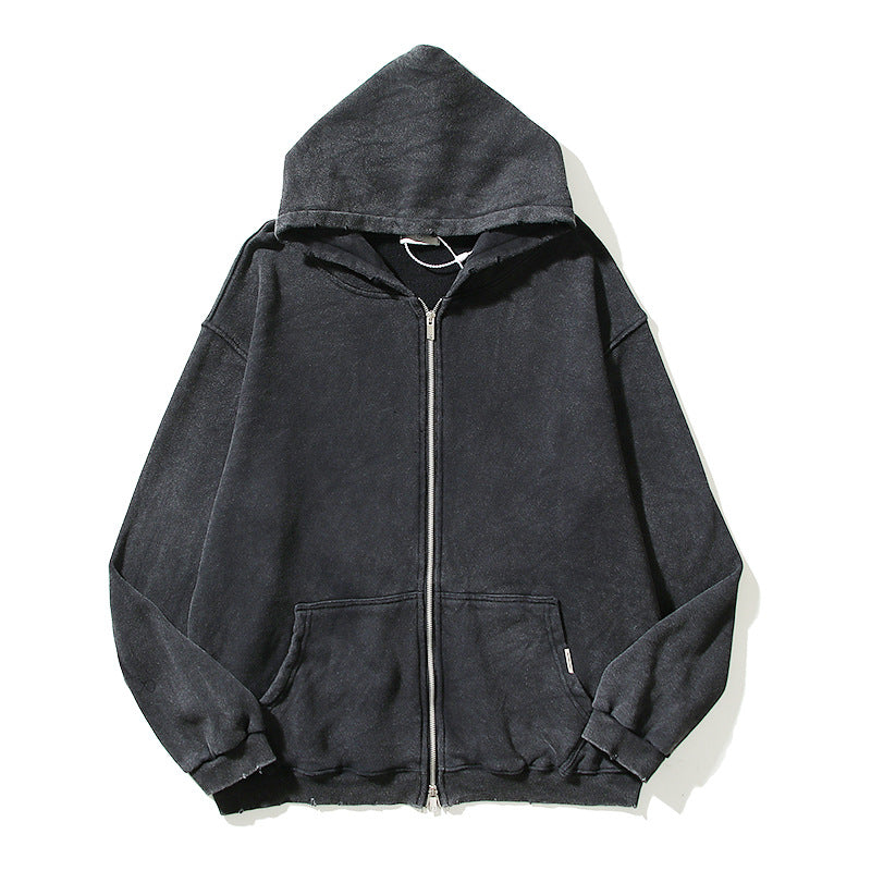 Cardigan Baseball Jacket Autumn and Winter Rep Vintage Zipper Hooded Sweater Terry Coat