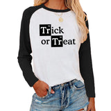 Halloween Costumes Pattern Printed Raglan Color Contrast Long Sleeve T-shirt Women