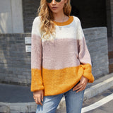 Women Pullover Knit Sweater Autumn And Winter Women 'S Striped Stitching Contrast Color Knitwear