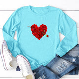 Valentine's Day T Shirt Solid Color Long Sleeve Autumn Long Sleeve Rose Petals Love Heart