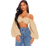 Coachella Music Festival Outfits Chest-Wrapped Backless Lantern Sleeve Top