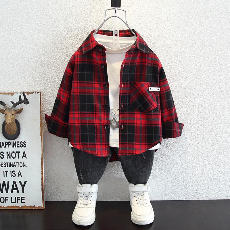 Toddler Boys Sweater Boys' Plaid Shirt Spring/Autumn Clothes