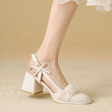 Nude Low Block Heel Chunky Heel Low-Cut Bow
