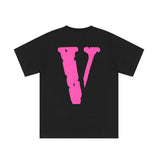 Vlone T Shirt Summer Pink Large V Printed Short Sleeve Loose Casual Men And Women