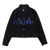 Vlone Jean Jacket Letter Print Large V Denim Casual Jacket