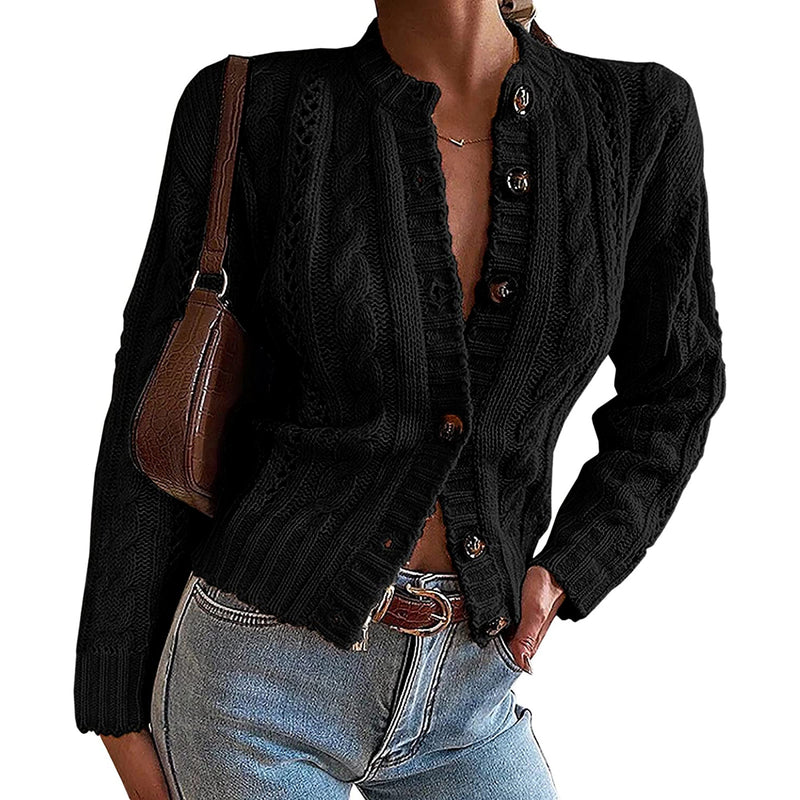 Women Cardigan Knit Sweater Women's Autumn and Winter Button Sweater Cardigan Sweater Coat