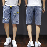 Men Denim Shorts Men's Jeans Shorts Straight Loose Korean Ripped