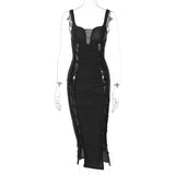 Kendall Jenner Wedding Guest Dress Lace-up Hollow Sexy Sling Midi Dress Fashion