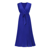 Emerald Green Dress Solid Color Sleeveless Pleated Chiffon