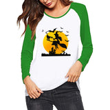 Halloween Costumes Pattern Printed Raglan Color Contrast Long Sleeve T-shirt Women's Top