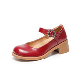 Mary Jane Shoes Women'S Retro High Heel Round Toe Pumps Small Leather Shoes