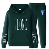 Vlone Hoodie & Pants 2 Piece Set Sweatshirt Autumn Print Baggy Coat