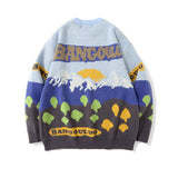 Men Sweater Landscape Jacquard Color Matching Knitted Sweater Men's Trendy Pullover