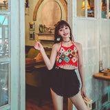 Coachella Music Festival Outfits Color Halter Backless Hollow out Beach Vest