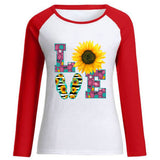 Valentine's Day T Shirt Autumn Love Sunflower Printed round Neck Long Sleeve
