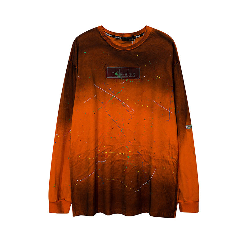 Man Fall Outfits Hip Hop High Street Tie-Dyed Long-Sleeved T-shirt Men's and Women's Oversize Pullover Thin Sweater