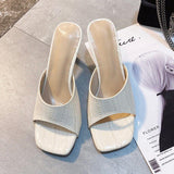 High Heels Slippers High Heel Slippers Fashion Square Toe Open Toe