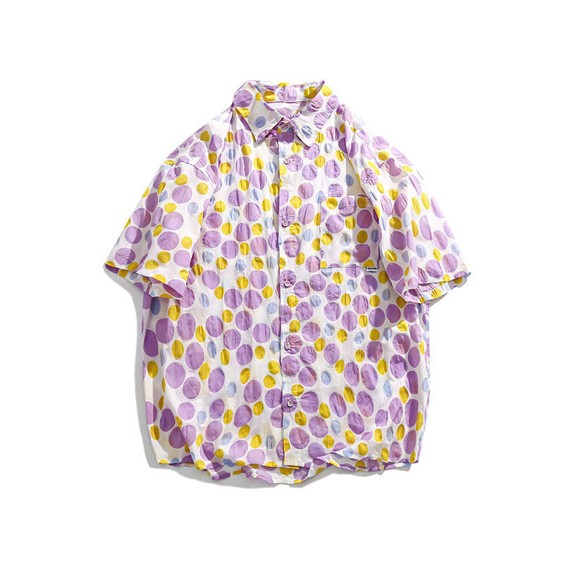 Men T Shitrs Two-Tone Round Pattern Printing Lapel Loose