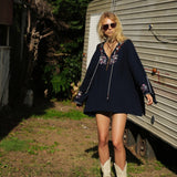 Beth Dutton Bohemian Summer Spring Midi Dress Embroidered Flower Shirt Dress