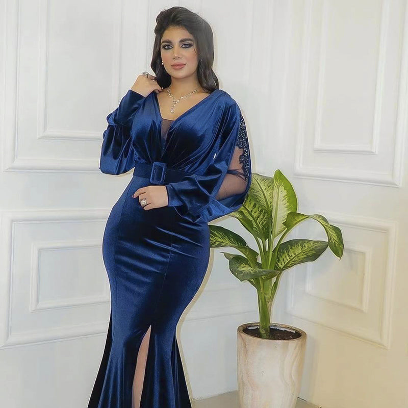 African Dashiki Dress Embroidered Long Sleeve Dress Evening Gown