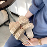 Women Open Toe Sandals Flats Summer Fashion Outdoor Pleated Slippers
