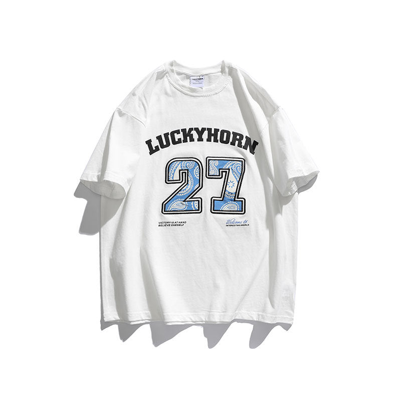 Men T Shitrs Letter Embroidered Crew Neck