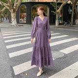 Gypsy Style Dresses Polka Dot Chiffon V-neck Overknee Long