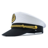 Captains Hat White Military Cap Embroidered Flat Top Sailor Men and Women