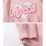Men Sweater Heart Letter Jacquard Sweater Men's Round Neck Pullover
