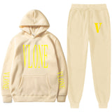 Vlone Hoodie & Pants 2 Piece Set Printed Sweater Loose Hooded Sweater Casual