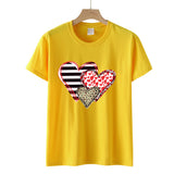 Valentine's Day T Shirt Men's and Women's Colorful Plaid Printed Pullover Short Sleeve Women's T-shirt