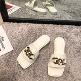 Finn Chain Pointed Toe Mule Summer Metal Buckle Soft Bottom Soft Leather Open Toe Slippers